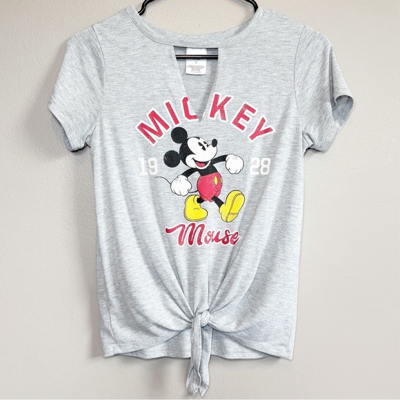 Disney Tops - DISNEY Mickey Mouse Short Sleeve Tee with Front Tie Gray Size Juniors 3 5